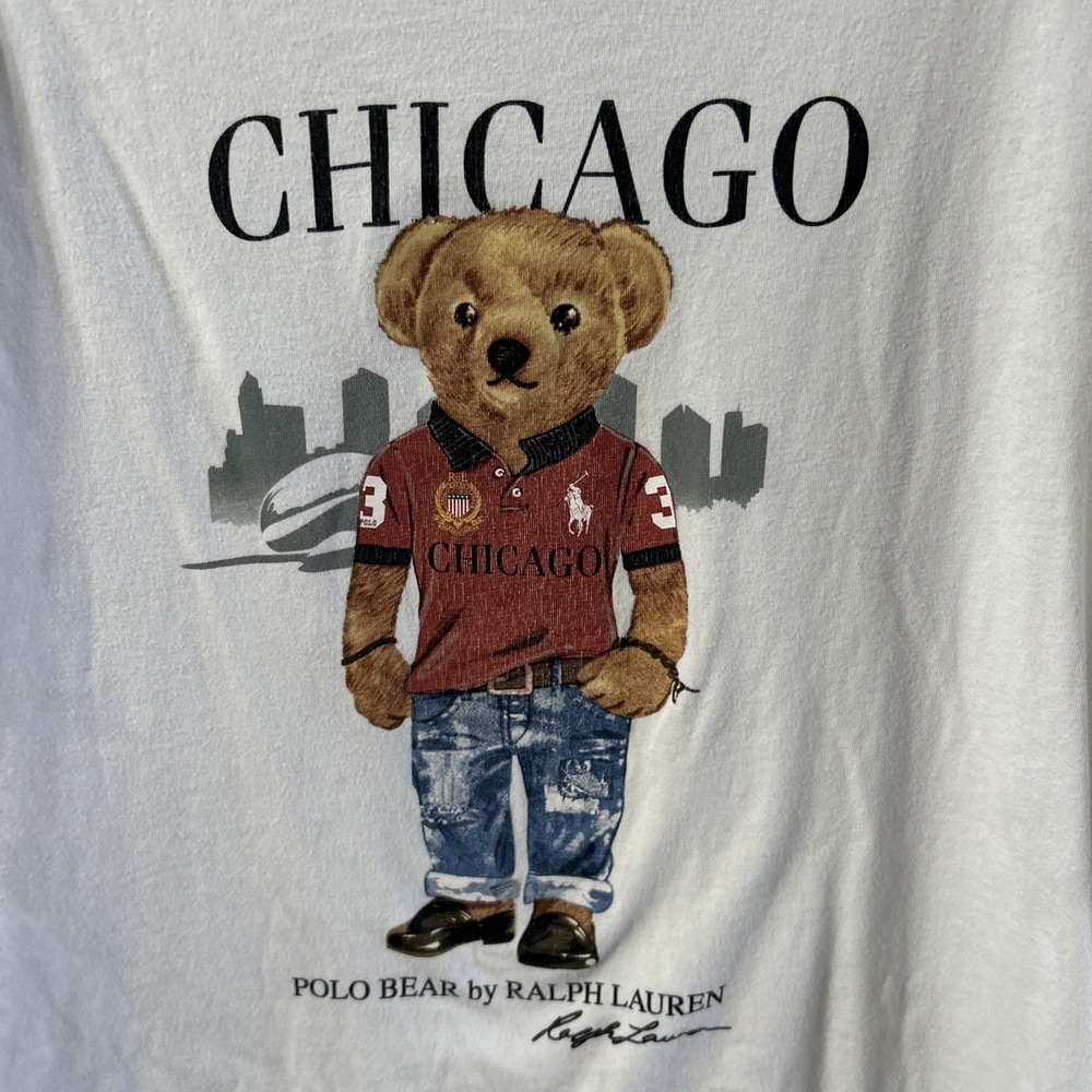 *RARE* Kids POLO Ralph Lauren CHICAGO BEAR Sz Med 10-12 Distressed Cityscape